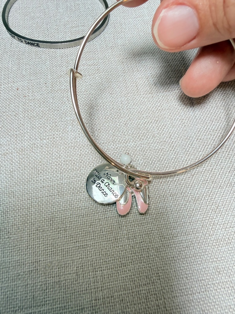 Expandable Silver Tone Bangle Charm Bracelet Set With Dance Theme - Picture 8 of 8